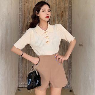 Short-sleeve Button Accent Polo Shirt Almond - One Size