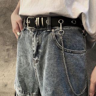 Set: Grommet Belt + Waist Chain Set Of 2 - Black & Silver - One Size