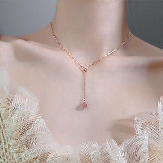 925 Sterling Silver Faux Crystal Bead Pendant Y Necklace