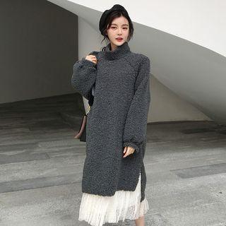 Mock Turtleneck Pullover Dress / Midi Mesh Dress