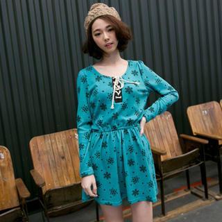 Long-sleeve Printed A-line Dress