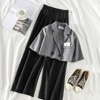 Cropped Short-sleeve Blouse / Wide-leg Pants