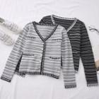Contrasted Striped Knit Cardigan