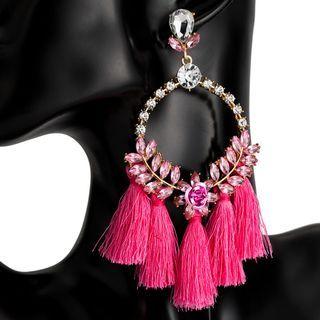 Rhinestone Tassel Hoop Alloy Dangle Earring