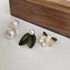 Petal Faux Pearl Through & Through Earring 1 Pair - Green & White - One Size