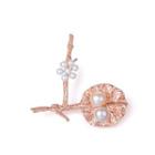 925 Sterling Silver Plated Rose Gold Simple Flower Brooch With Pink Freshwater Pearls Rose Gold - One Size