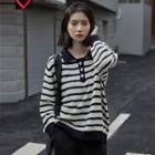 Polo-neck Striped Sweater Black - One Size