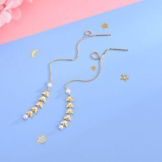 Faux Pearl Threader Earring Es1171 - 1 Pair - Gold - One Size