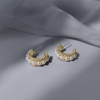 Faux Pearl Open Hoop Earring 1 Pair - One Size