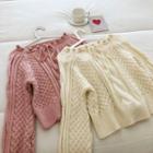 Plain Square-neck Lace-up Cable-knit Sweater