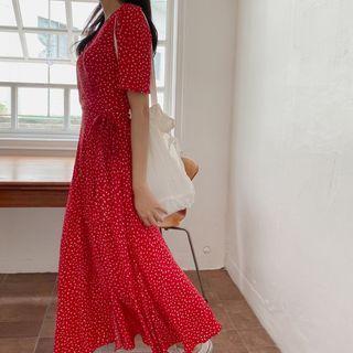 Floral Maxi Surplice-wrap Dress Red - One Size