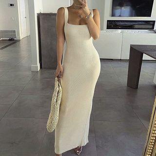 Sleeveless Square Neck Maxi Sheath Dress