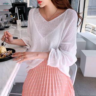 Colored V-neck Oversized Knit Top