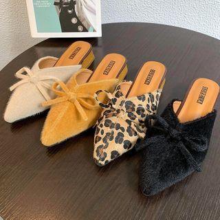 Fluffy Bow Flat Mules