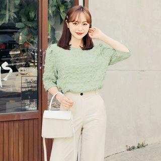 Elbow-sleeve Textured Blouse