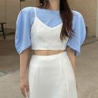 Short-sleeve Cropped T-shirt / Camisole Top / Slit Midi Pencil Skirt