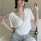 Short-sleeve Wrap Hooded T-shirt