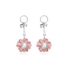925 Sterling Silver Elegant Romantic Sweet Fashion Pink Flower And Petals Earrings With Lmitation Pearl Silver - One Size