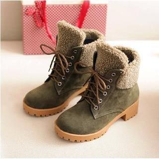 Fleece Panel Lace-up Boots