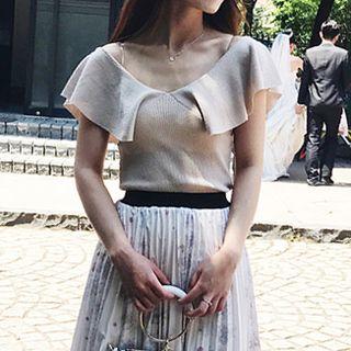 Flounced Knitted Short-sleeve T-shirt