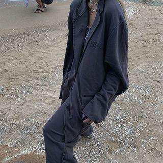Distressed Single-breasted Blazer / Drawstring Pants