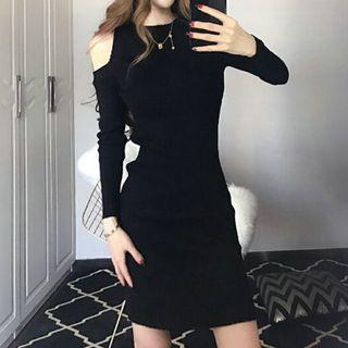 Cutout Shoulder Long-sleeve Knit Dress
