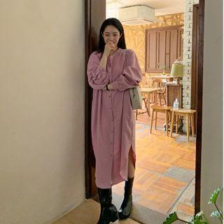 [the Beginner] Shirred Round-hem Long Oversize Shirtdress