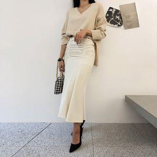 Ruched Velvet Maxi Mermaid Skirt