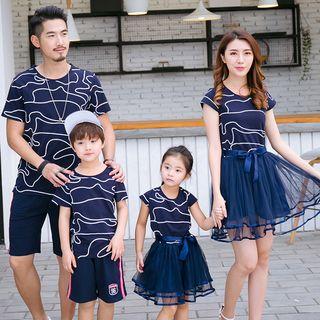 Family Mesh Panel Short-sleeve Dress