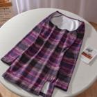 Long-sleeve Striped Mini Sheath Dress Purple - One Size