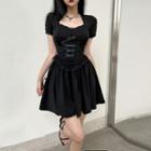Square Neck Lace-up Mini A-line Dress
