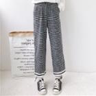 Crop Houndstooth Straight Fit Pants As Shown In Figure - One Size