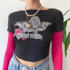Mock Two Piece Lettering Printed Crop Top