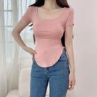 Short-sleeve Asymmetrical T-shirt Pink - One Size