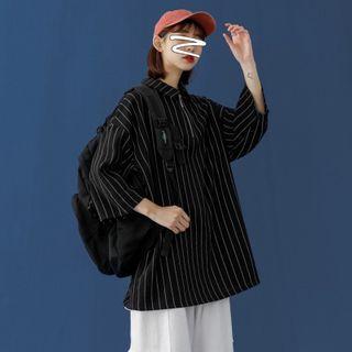 Long-sleeve Zipped Detail Striped T-shirt