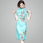 Mesh Short-sleeve Embroidered Cheongsam
