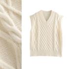 Cable Knit Sweater Vest Cream White - One Size