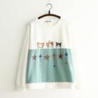 Cat Print Long-sleeve Sweatshirt