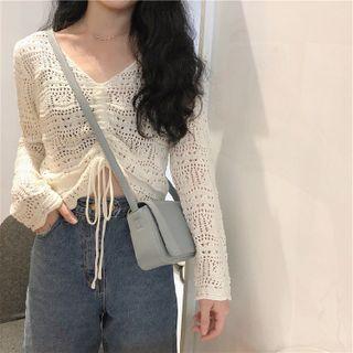 Long-sleeve Drawstring Loose Knit Top