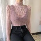 Long-sleeve Mock-neck Velvet Lace Top