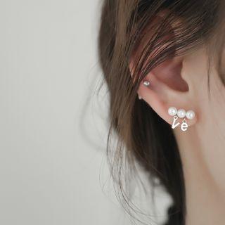 925 Sterling Silver Faux Pearl Letter Earring