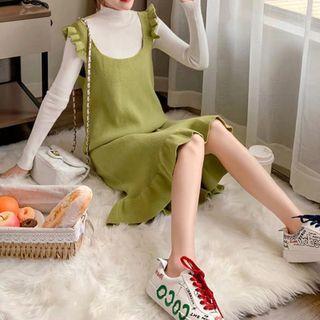 Ruffle Strap Midi Knit Dress