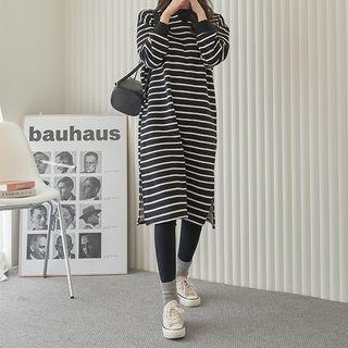 Fleece-lined Striped Midi Pullover Dress