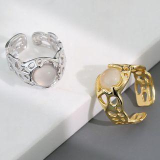 Agate Bead Sterling Silver Open Ring