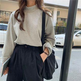 Mock-turtleneck Plain Pullover