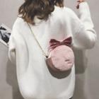 Chain Strap Bow-accent Furry Crossbody Bag