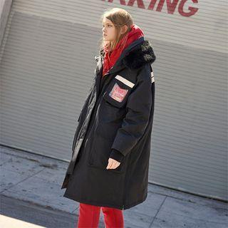 Couple Faux-fur Hooded Pocket-detail Coat Black - One Size