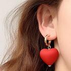 Heart Drop Earring 1 Pair - Silver Needle - C-shaped Earrings - Heart - Red - One Size