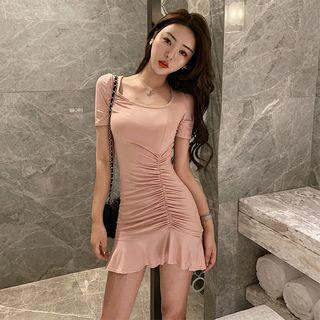 Short-sleeve Crinkled Frill Trim Mini Dress
