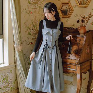 Lace-up Midi Overall Dress